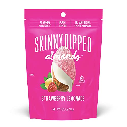 SKINNYDIPPED Strawberry Lemonade Almonds, Limited Edition, Healthy Snack, Plant Protein, Gluten Free, 3.5 oz Resealable Bags, Pack of 5