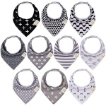 10-Pack Organic Baby Bandana Bibs - Organic Cotton Bandana Bibs for Boys, Girls - Super Absorbent Bandana Drool Bibs - Teething Bibs - Baby Bibs for Infant, Toddler (MONOS)