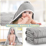 Muslin Cotton Hooded Baby Bath Towel Sets Large 32 x 32 Inch Soft Unisex Bath Towels Bulk for Babies, Toddler, Infant, Newborn, Baby Gifts for Girl Boy (Light Gray, 2 Pieces) - Image 4