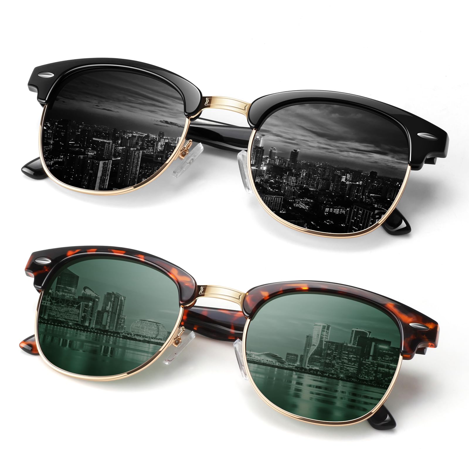 ANZIW Polarized Sunglasses Men Women,Semi Rimless Retro Shades UV400 Protection