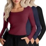 Neer 3 Pack Womens Underscrub Shirts Long Sleeve Square Neck Tops Scrub Tee Comfort Basic Layering Clothes for Nurse(Black, Navy Blue, Wine Red,Large)
