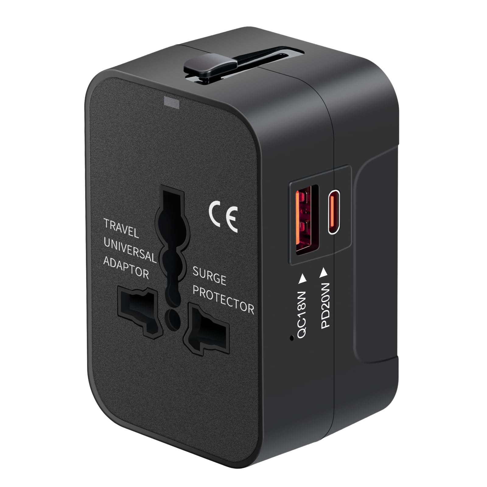 Travel Adapter USB C, Universal All in One Worldwide Travel Adapter Fast Charge GaN PD3.0 Type C USB-A Quick Charging Ports Power Converters Wall Charger AC Power Plug Adapter for USA EU UK AUS Black